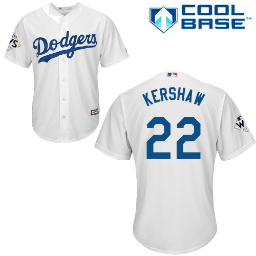 Dodgers #22 Clayton Kershaw White New Cool Base World Series Bound Stitched MLB Jersey - Click Image to Close